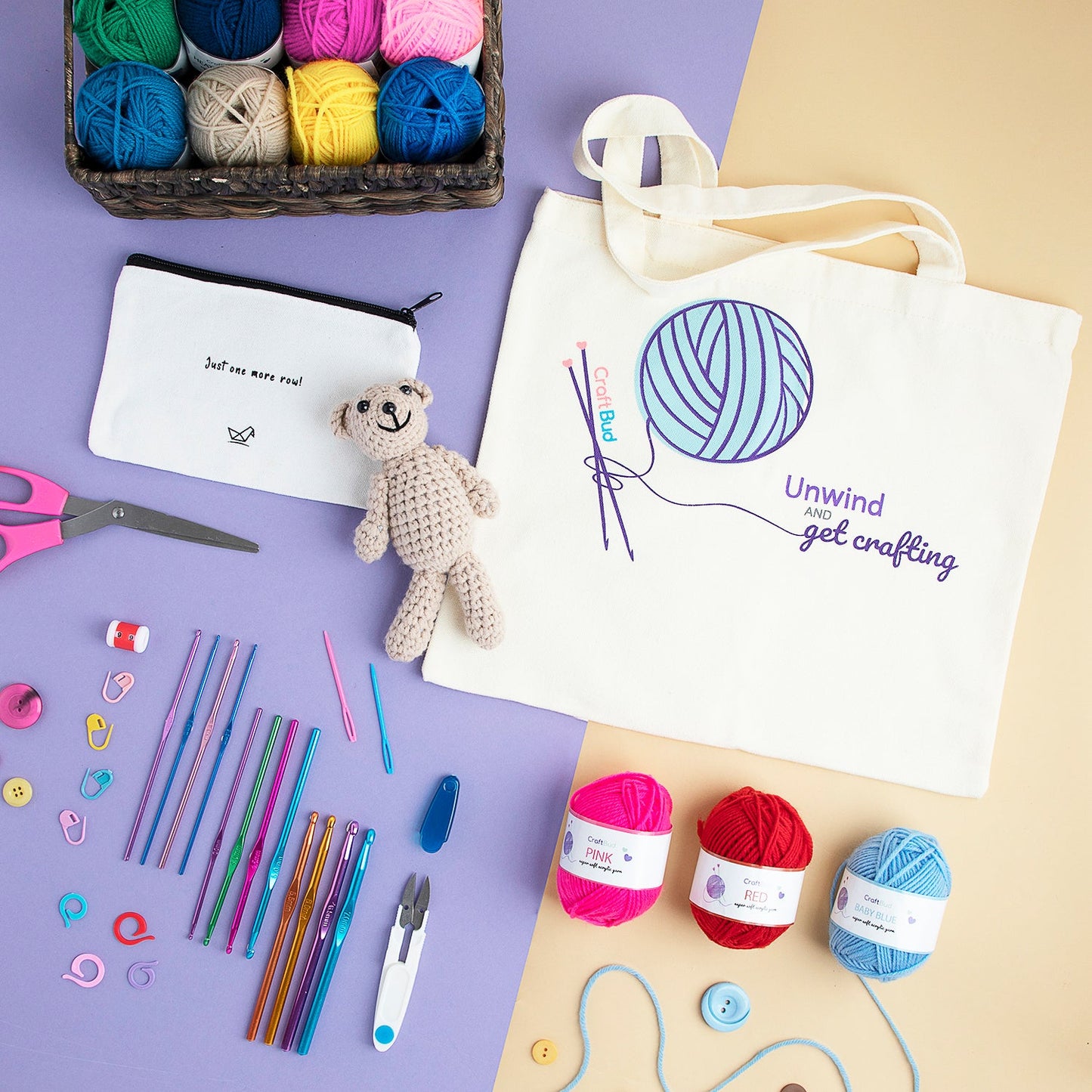 Craftbud DIY Crochet Kit (45 Pieces), Beginner Crochet Set