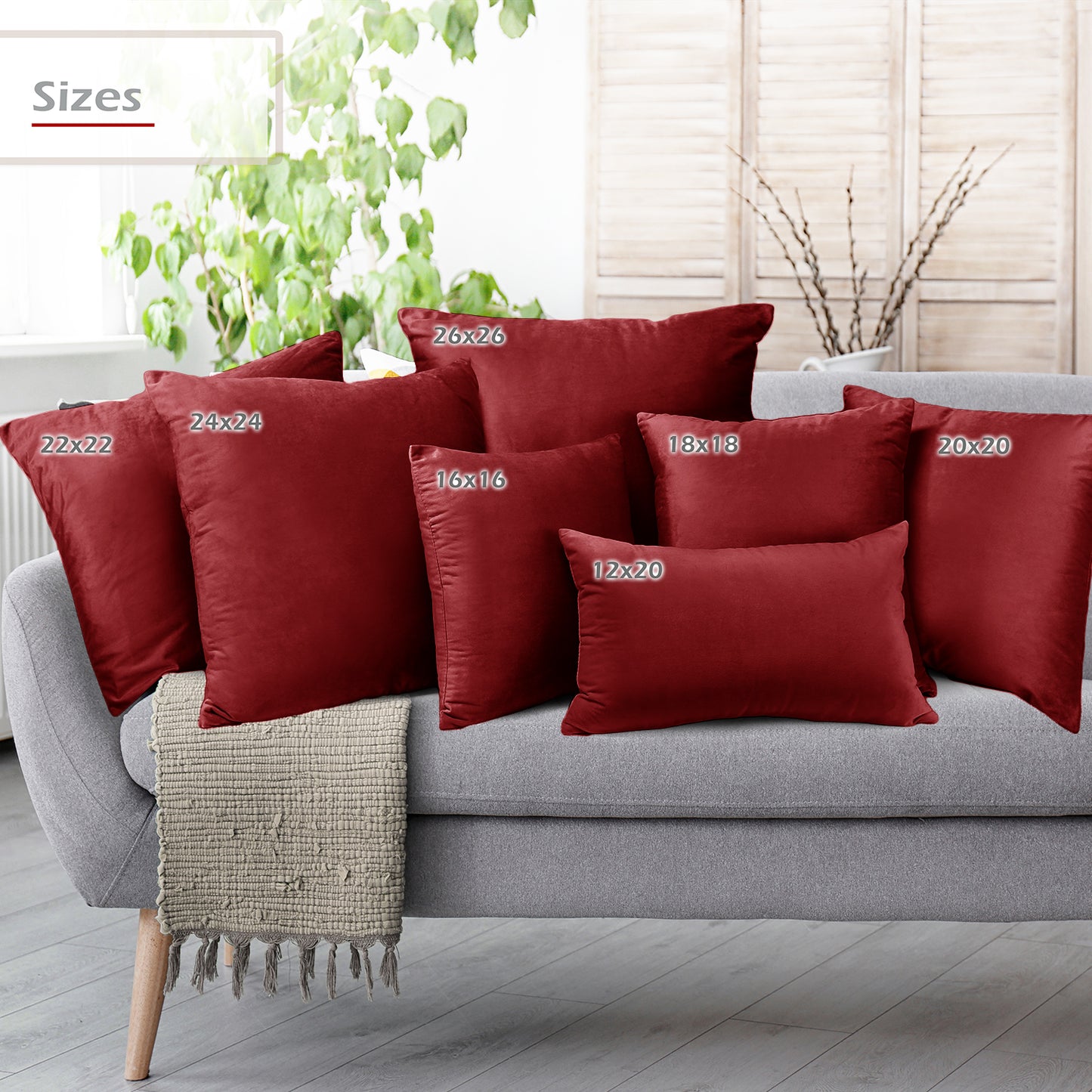 Nestl Throw Pillow Covers,  20x20 & 22x22 Inches, Soft Solid Cushion Covers for Sofa, Set of 2