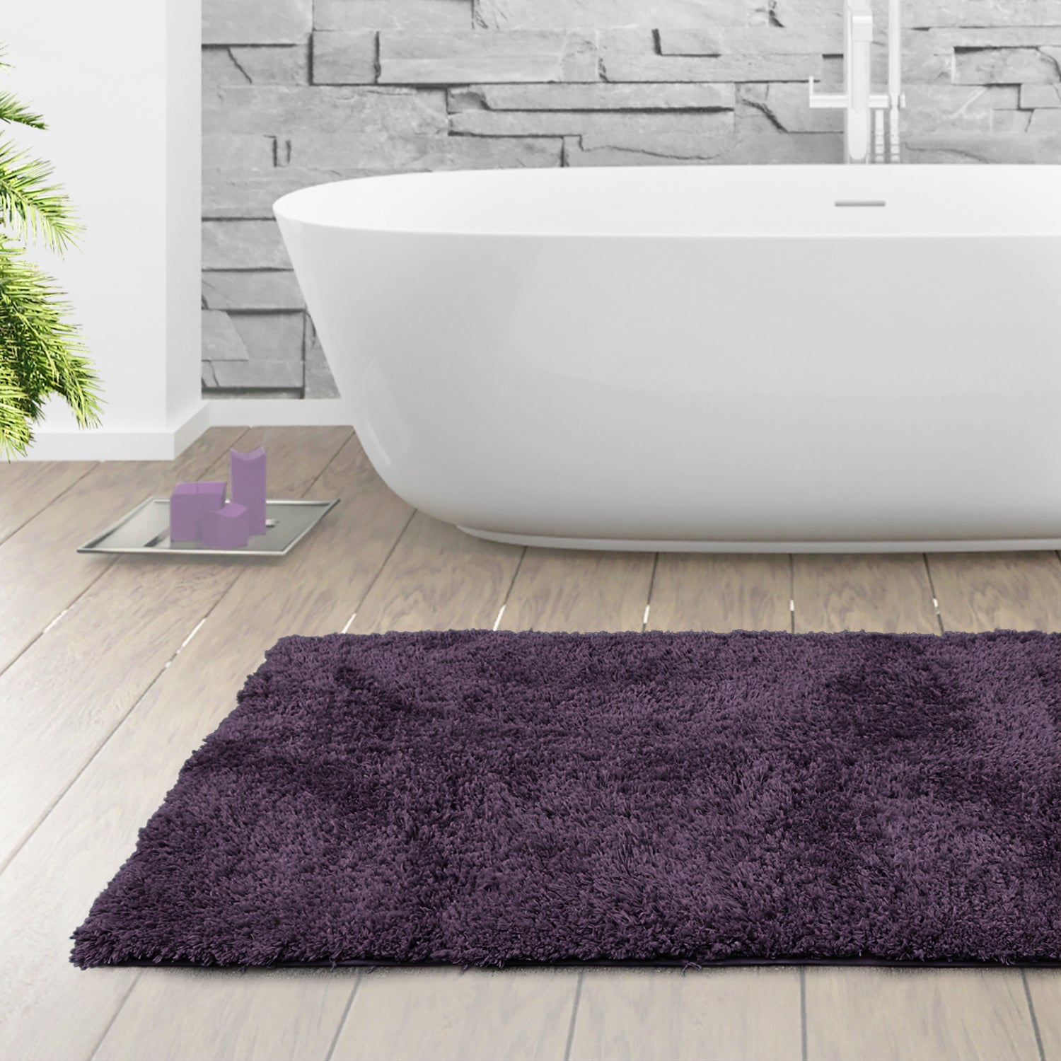 Clara Clark Non-Slip Shaggy Bath Rug Set White Rubber Microfiber 3-Piece Set