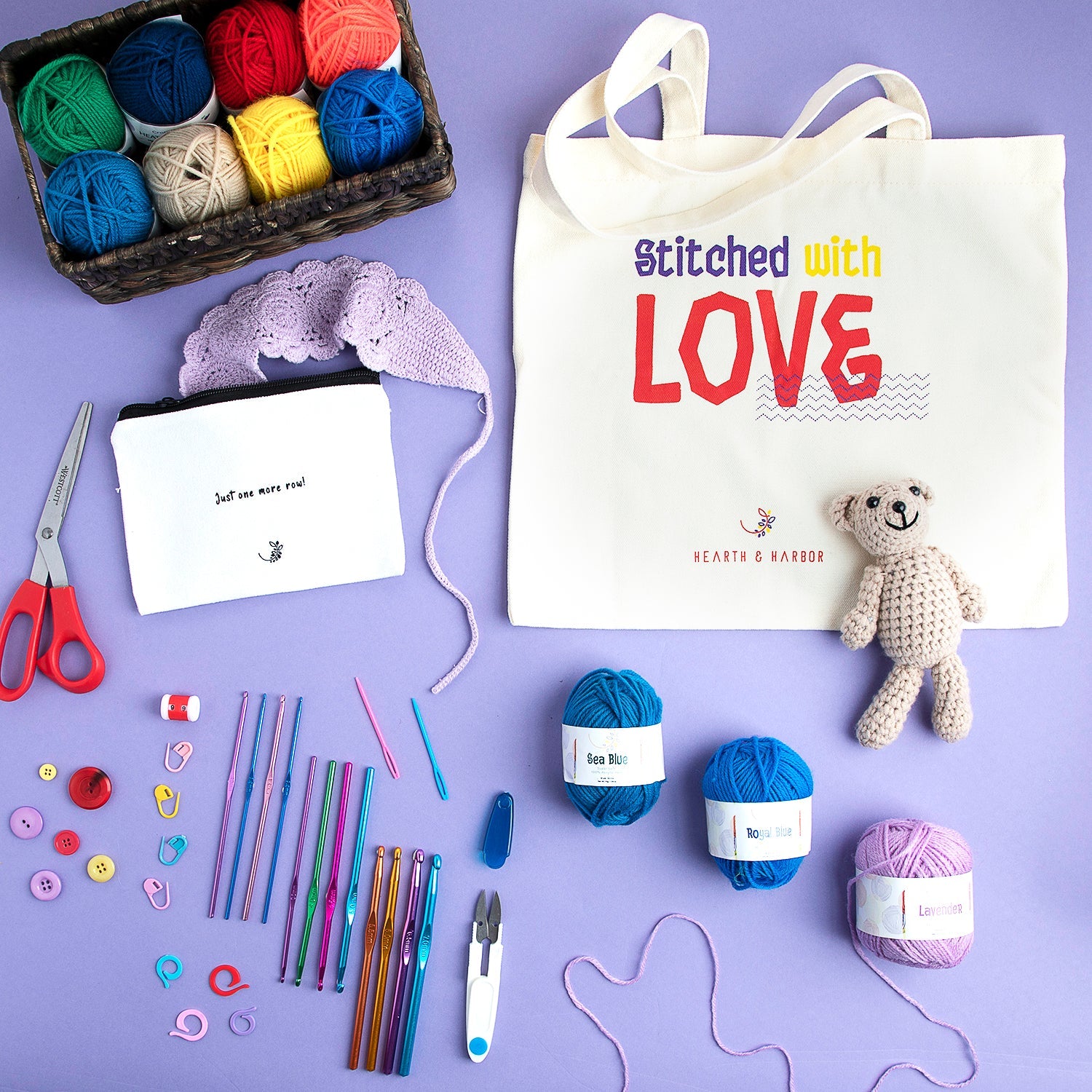 Craftbud DIY Crochet Kit (45 Pieces), Beginner Crochet Set – Cozy Array
