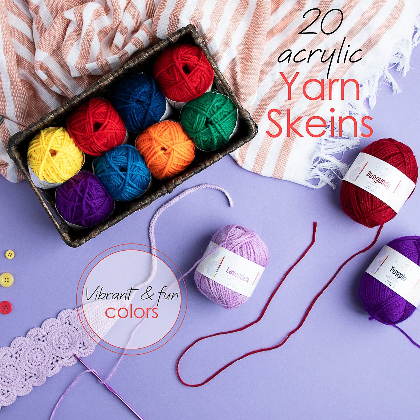 Craftbud DIY Crochet Kit (45 Pieces), Beginner Crochet Set