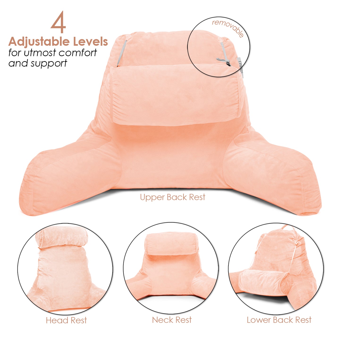 Clara Clark Reading Pillow, Medium Bed Rest Pillow with Arms for Kids Teens & Adults – Premium Shredded Memory Foam TV Pillow