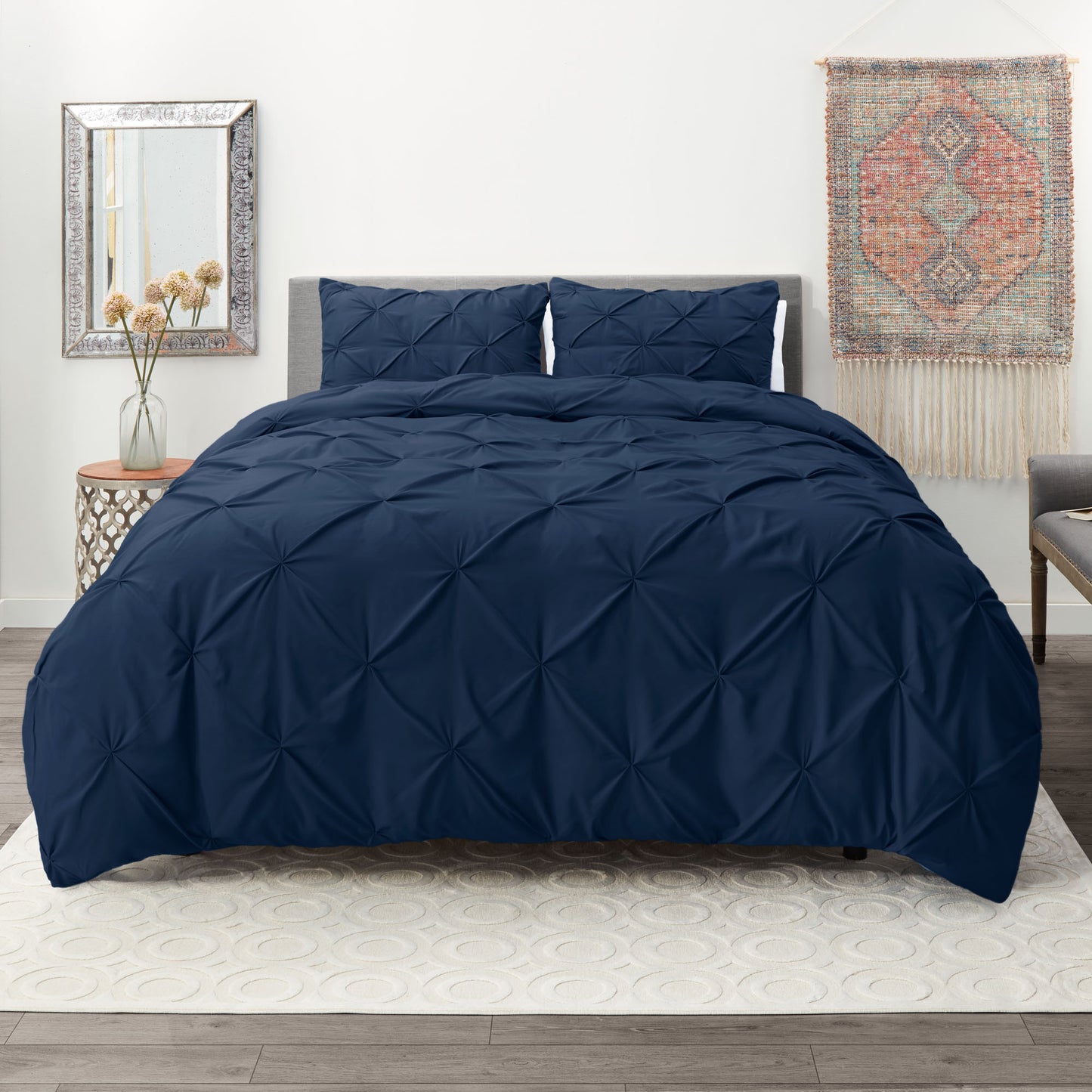 Nestl 3 Piece Pinch Pleated Duvet Cover Set with Button Closure & Corner Ties - 100% Soft Hypoallergenic Microfiber Pintuck Decorative Duvet Cover Sheet Set