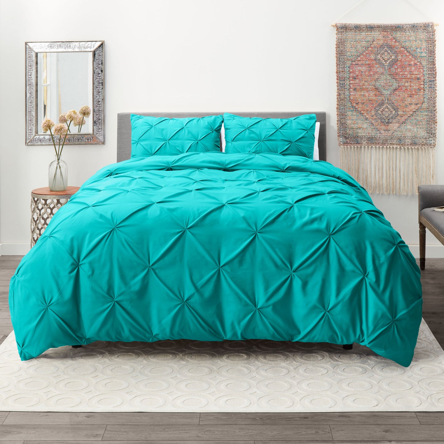 Nestl 3 Piece Pinch Pleated Duvet Cover Set with Button Closure & Corner Ties - 100% Soft Hypoallergenic Microfiber Pintuck Decorative Duvet Cover Sheet Set
