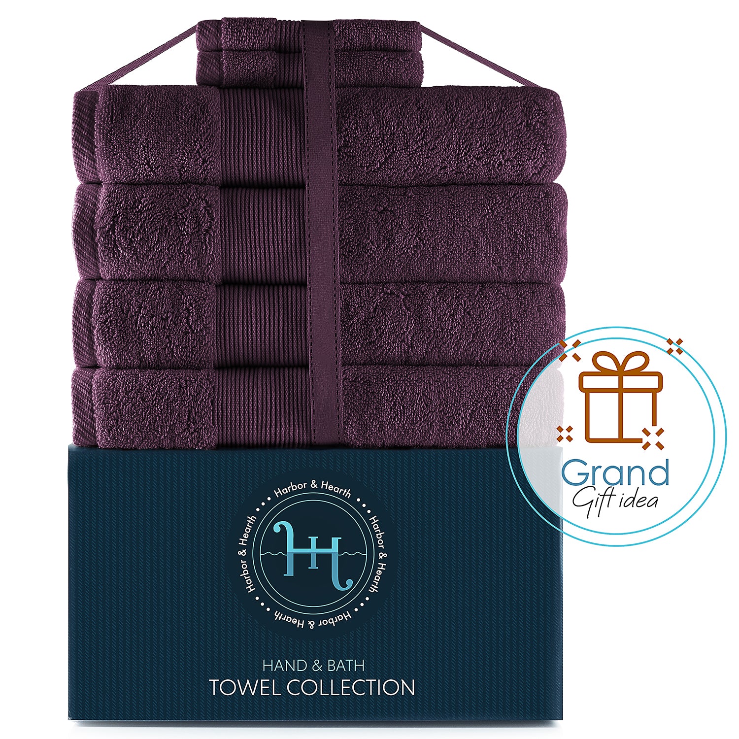 Hearth & Harbor 100 Percent Cotton Ultra Soft and Absorbent Bath Towel Set Cotton Purple Eggplant