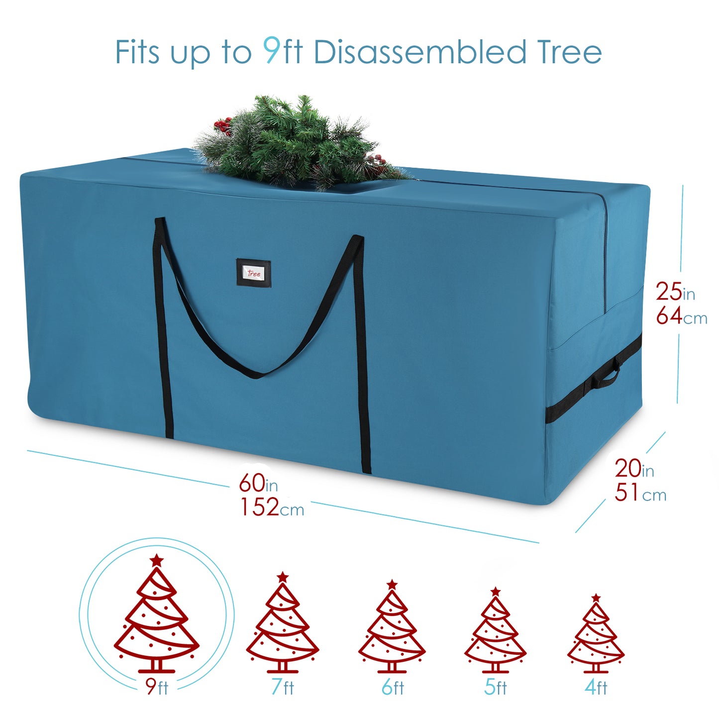 Christmas Tree Storage Bag - Extra Large Tree Rolling Storage Bag - Fits Upto 9 ft. Artificial Disassembled Trees, Durable Handles & Wheels for Easy Carrying & Transport - Tear Proof Oxford Duffle Bag