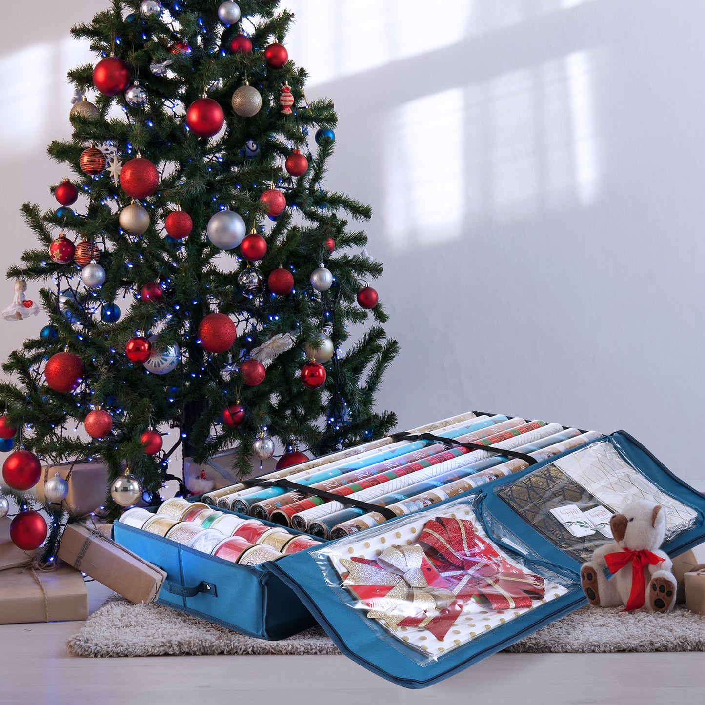 Portable Christmas Wrapping Paper Storage Bag With Interior Pockets, Gift  Wrapping Organizer, Tear Proof Wrapping Paper Ribbon Organizer, Holiday Acce