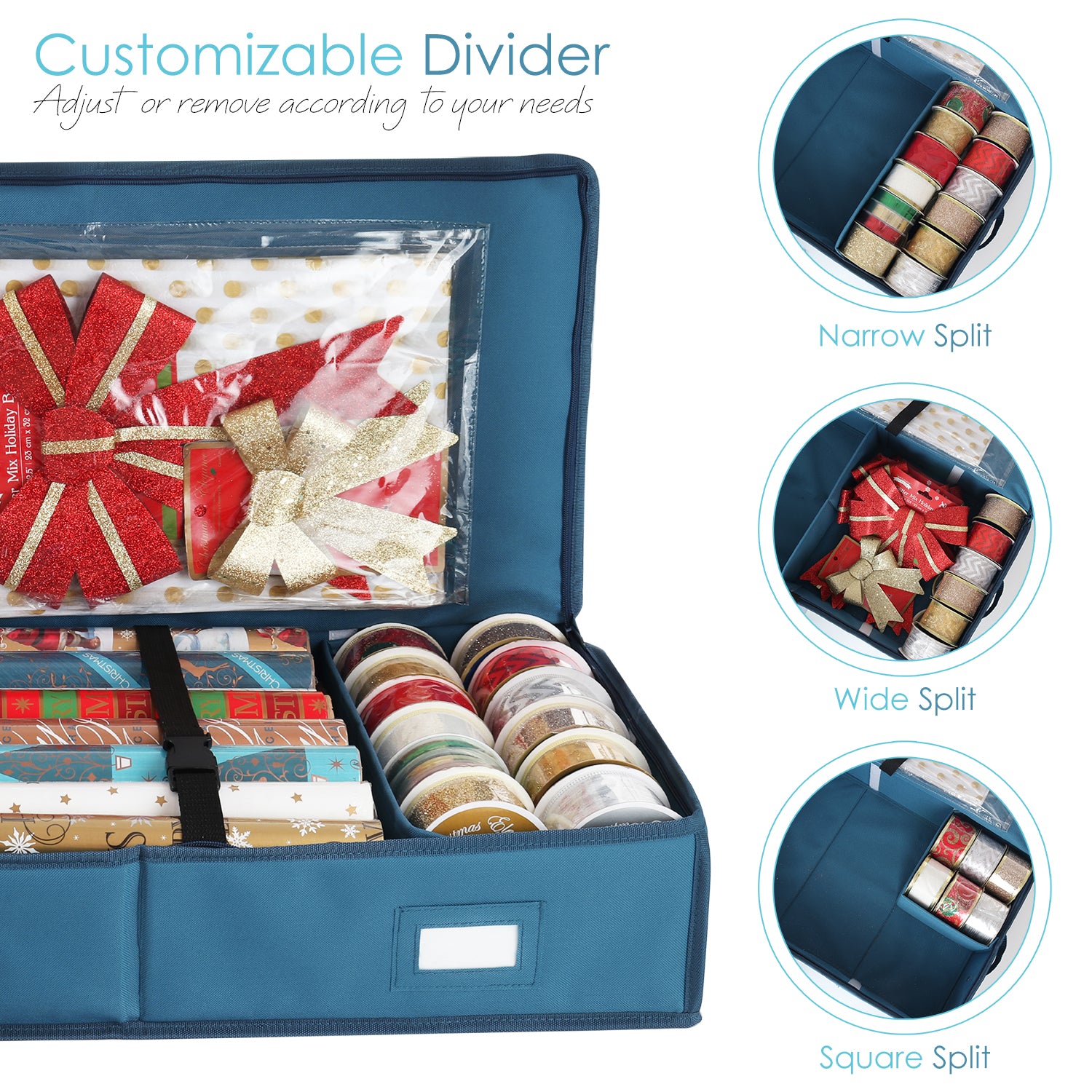 Hearth & Harbor Christmas Wrapping Paper & Holiday Accessories Storage Organizer Box Heavy Duty