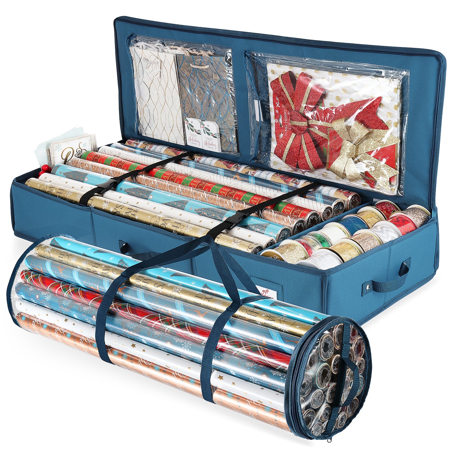 Hearth & Harbor Gift Wrap Storage Organizer Set - Set of 2 Christmas Organizer Storage Containers For Holiday Wrapping Paper And Accessories